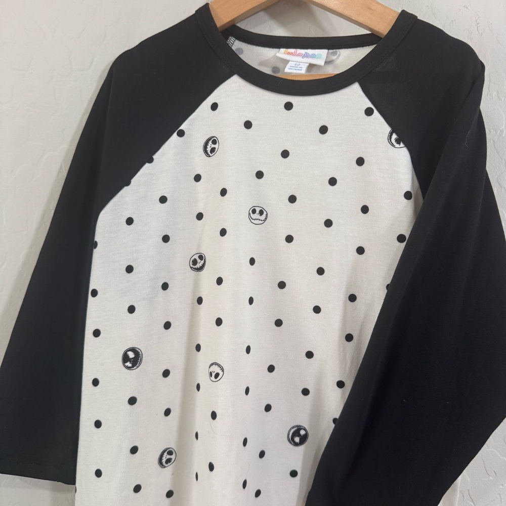 LuLaRoe Kids Sloan Raglan Shirt Jack Skellington Faces Black OffWhite Unisex